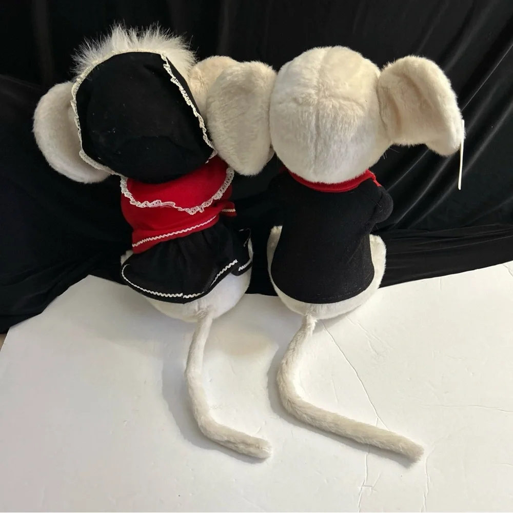 Plush White Mouse Pair in Red & Black Outfits - Soft Small Pet Plush Toys